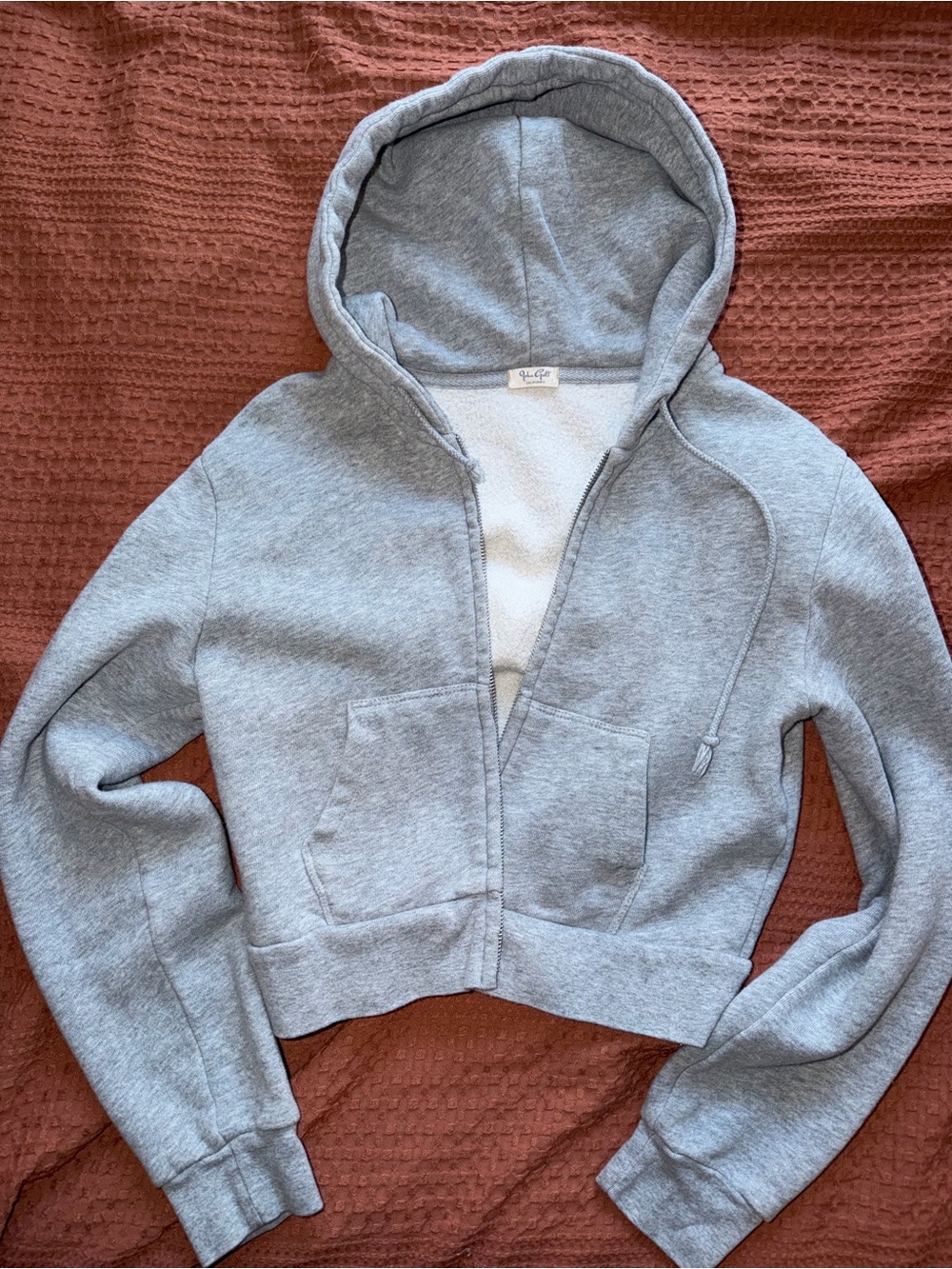Gray Cropped Zip Hoodie Sweater